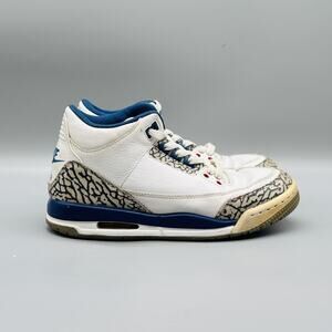 Nike Shoes Youth 4.5 White Blue Leather Air Jordan‎ 3 Retro Basketball Sneakers